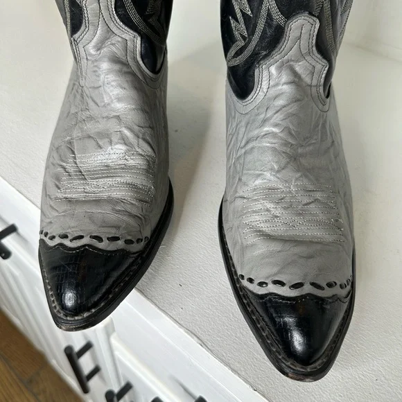 Vintage Acme Black & Gray Western Cowboy Boots Embroidery Men 10.5D Made in USA - Picture 3 of 8